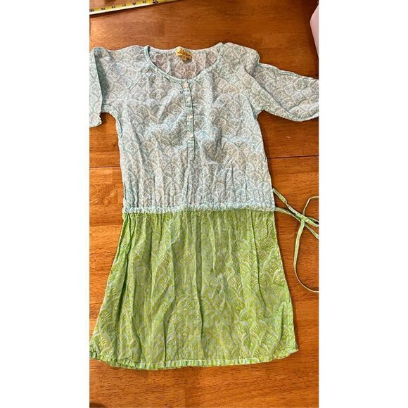 Roller Rabbit Green White Draw String Dress Kids Size 8 - Picture 3 of 9